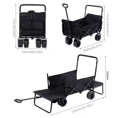 Foldable Utility Wagon Cart 550 lbs, Collapsible Outdoor Cart with Bench Seat & All-Terrain Wheels