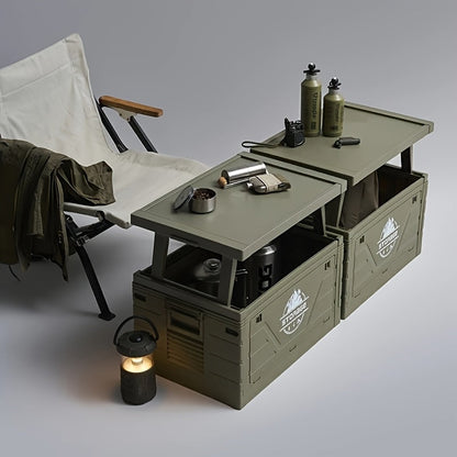 Army-Green Outdoor Storage Box with Flat Cover, Lift-Up Desktop or Front-Access Box Lid Options