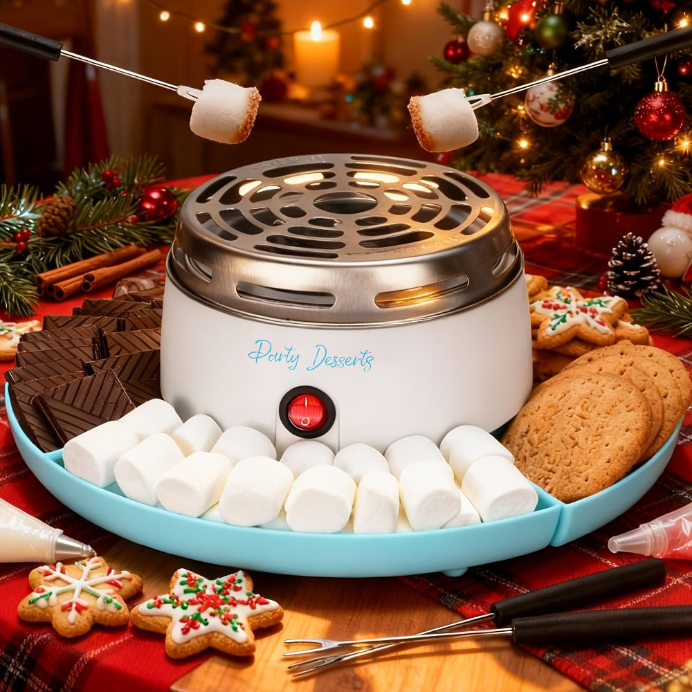 Electric S'mores Maker Indoor Tabletop Marshmallow Roaster Station with 4 Compartment Trays & 4 Roasting Forks
