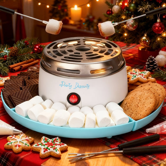 Electric S'mores Maker Indoor Tabletop Marshmallow Roaster Station with 4 Compartment Trays & 4 Roasting Forks