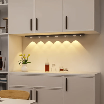 LED Sensor Strip Light USB Rechargeable – 3-Color Dimmable Motion Sensing Wireless Night Light for Kitchen, Wardrobe, Cabinet