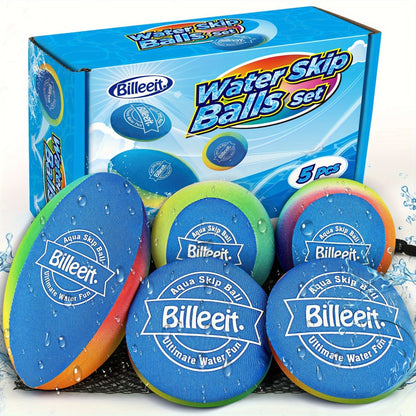 Water Bouncing Balls Set of 5 with Mesh Bag, Colorful Skipping Water Balls for Pool Beach Lake Outdoor Play