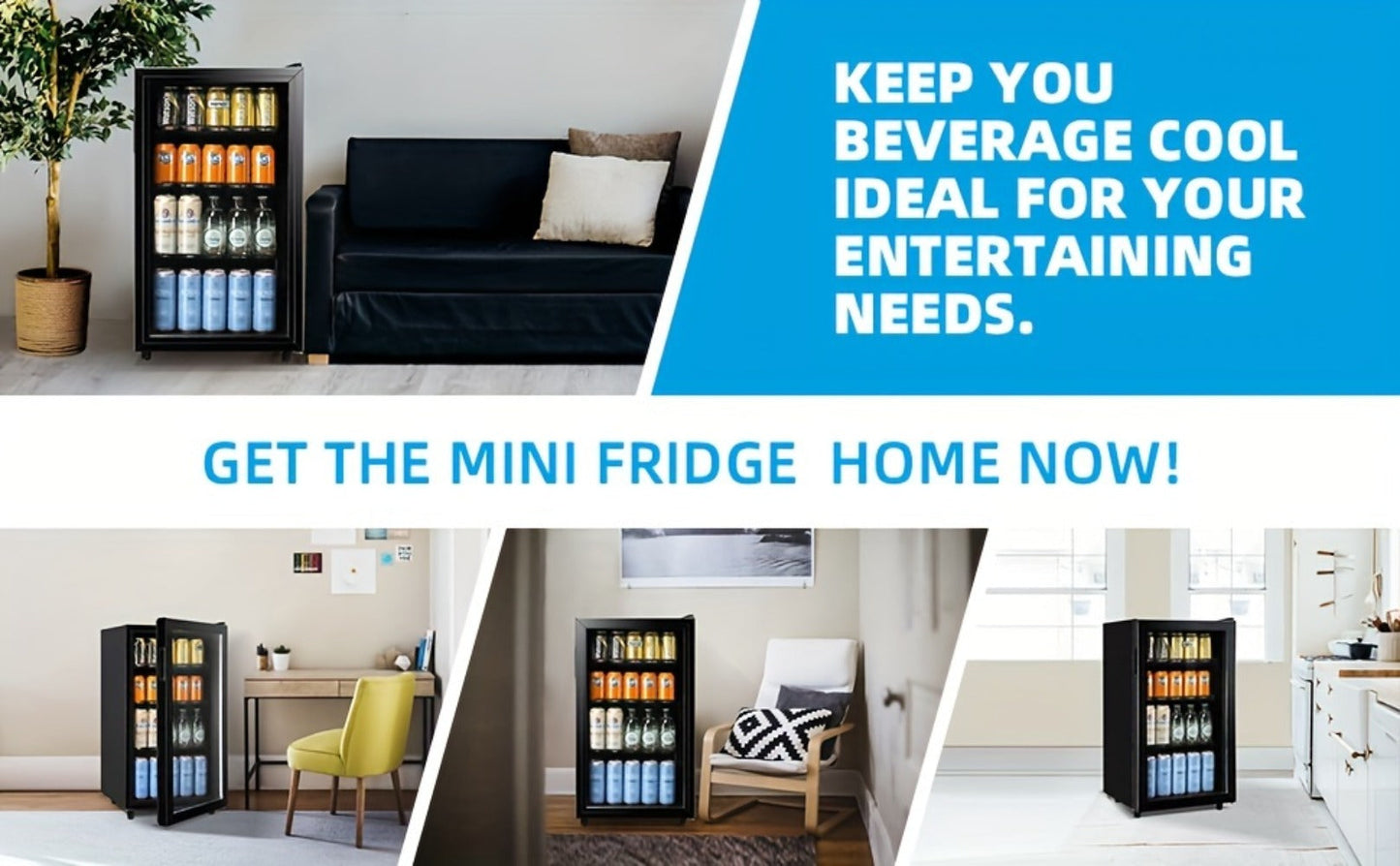 Beverage Refrigerator with Glass Door, Mini Fridge 2.0/3.5/4.0 Cu Ft, LED Lights, Adjustable Shelves