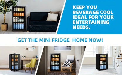 Beverage Refrigerator with Glass Door, Mini Fridge 2.0/3.5/4.0 Cu Ft, LED Lights, Adjustable Shelves