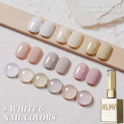 Gel Nail Polish 6-Color Gentle White Set with Milk-Tea, Cherry-Blossom Pink and Soft Shades for UV/LED Soak-Off Cure