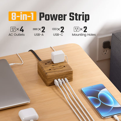 Power Strip 8-in-1 with 4 Widely Spaced AC Outlets, 4 USB Ports and 5-Foot Cord in Three Color Options