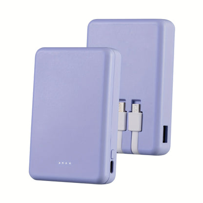 Power Bank Slim 5000mAh or 10000mAh with Built-In USB-C Cable, Four-Device Layout and LED Display