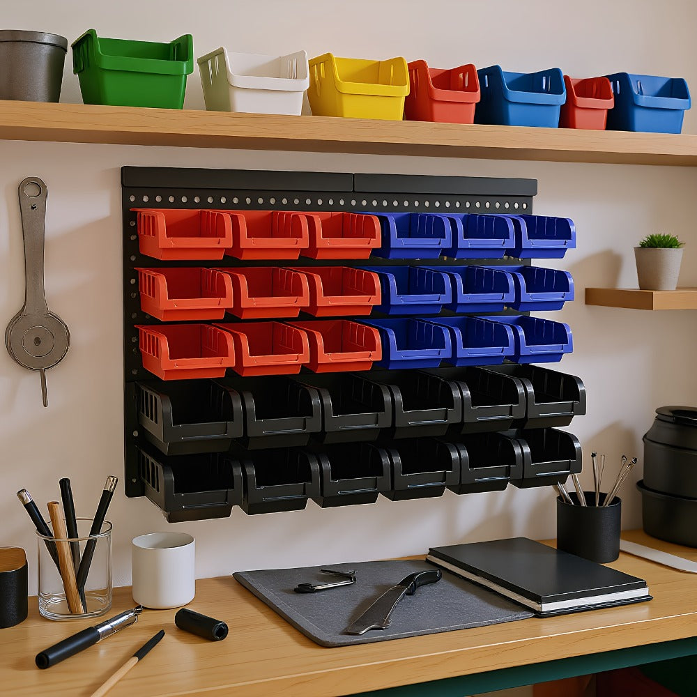 Plastic Parts Storage Bins Wall Mount 30pcs, Small Hardware Organizer for Screws, Nuts, Bolts & Nails