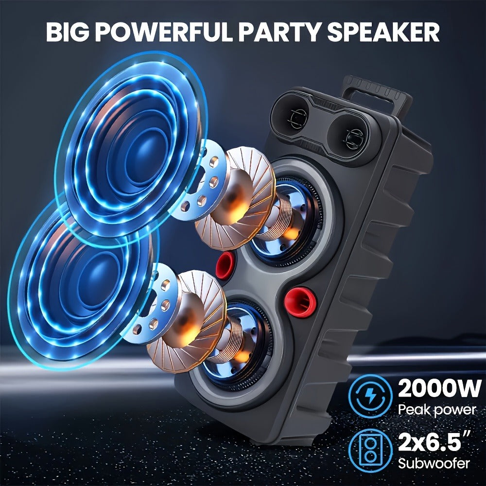Dual 8.5" Subwoofer Party Speaker 6000W with RGB Lights | Portable Wireless Bluetooth 5.0, TWS Stereo Pairing, FM Radio, Built-in Mic