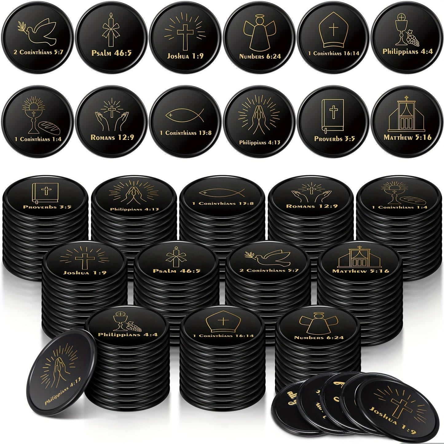 Party Favors Bible-Verse Coins, 120-Piece Black Token Set for Church and Faith-Themed Events