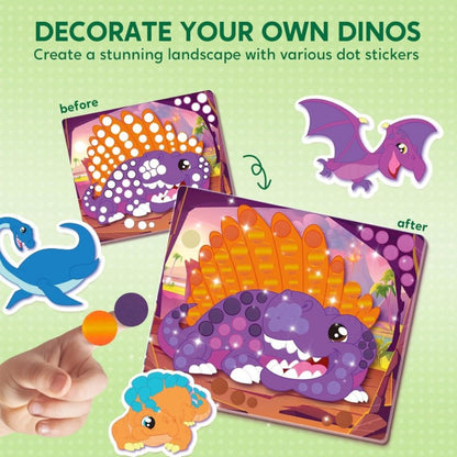 Dinosaur Dot Sticker Art Kit with 12 Picture Canvases and More Than 1, 400 Colored Dot Stickers