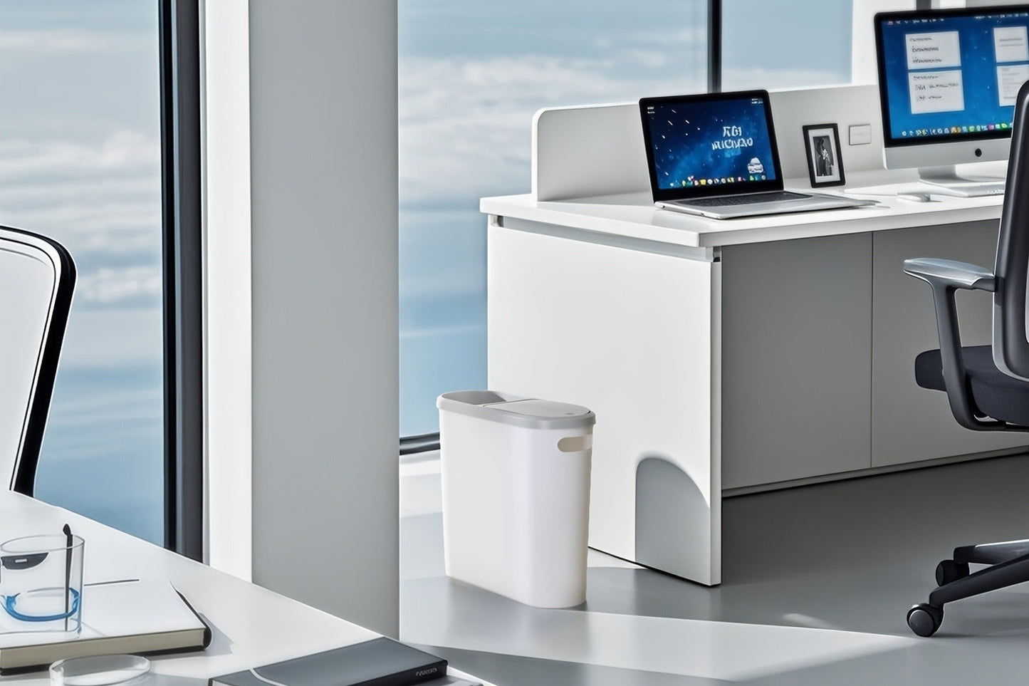 Slim 10L Bathroom Wastebasket with Lid Tray, Built-In Side Handles and Single or Two-Piece Options