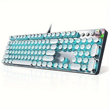 Steampunk Typewriter Mechanical Keyboard with Blue Switches – Retro Old-Fashioned USB Wired Gaming & Office Keyboard for Desktop Laptop PC
