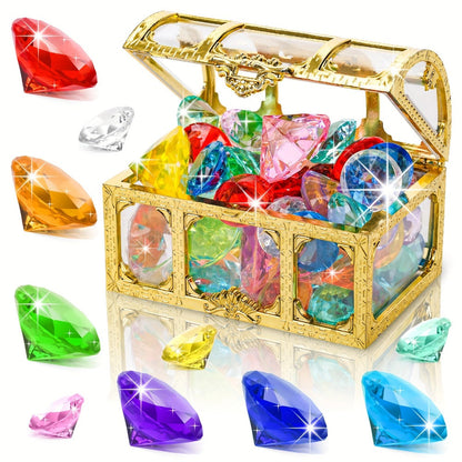 Pool Diving Gems 50 Piece Set with Pirate Treasure Chest, Underwater Acrylic Gemstone Dive Game for Kids
