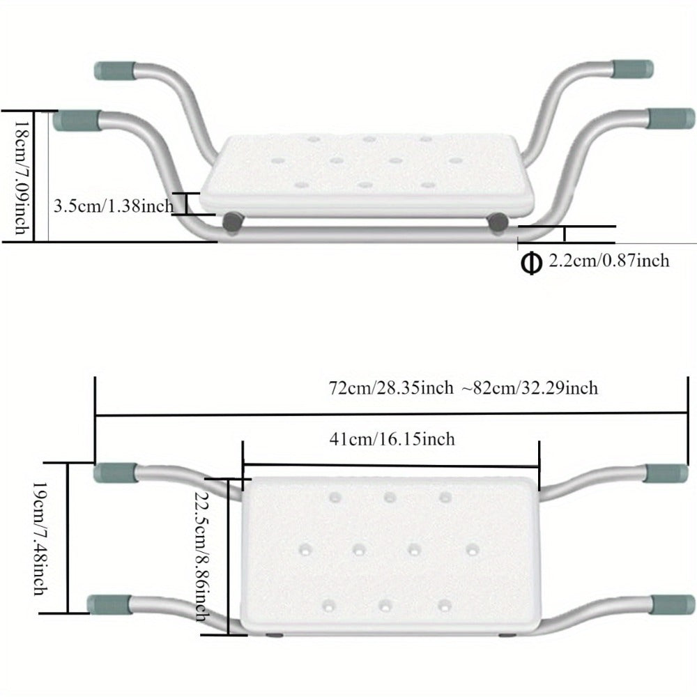 Bath Seat Adjustable Aluminum Shower Chair, Suspended Bathtub Stool with Anti-Slip Handles, Retractable Bath Board for Elderly