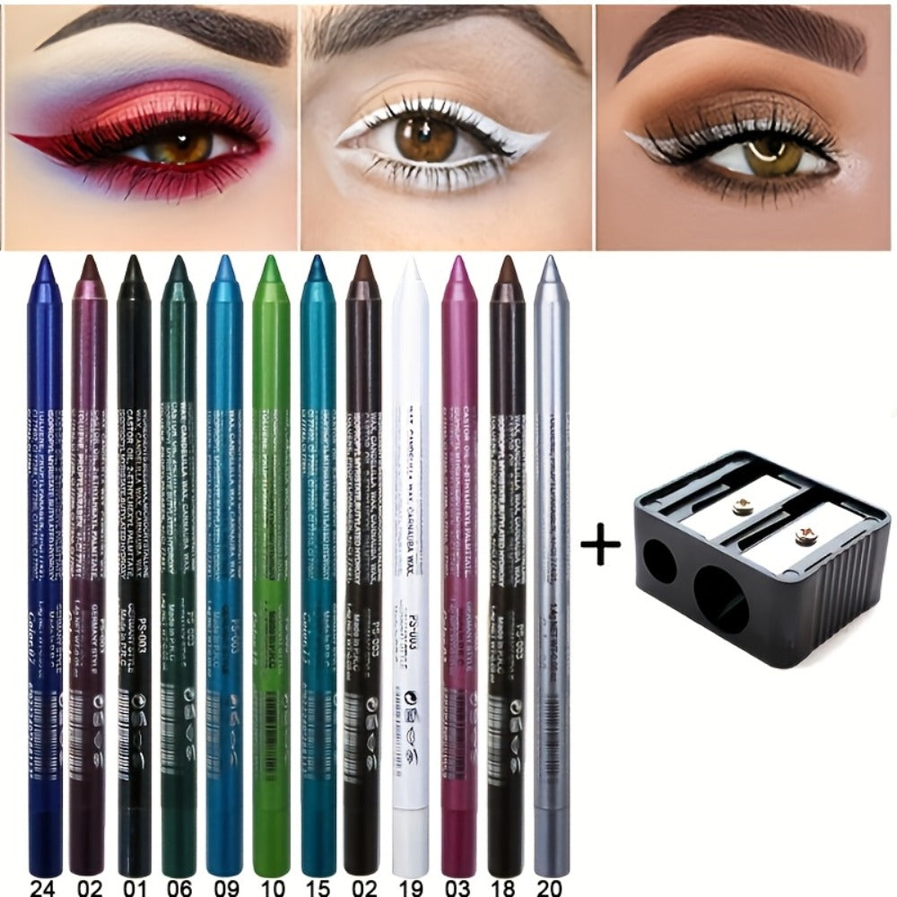 Waterproof Eyeliner Pencil Set 12 Colors with Sharpener Long Lasting Multicolor Eye Liner Kit for Daily Wear Stage Cosplay Festival Party