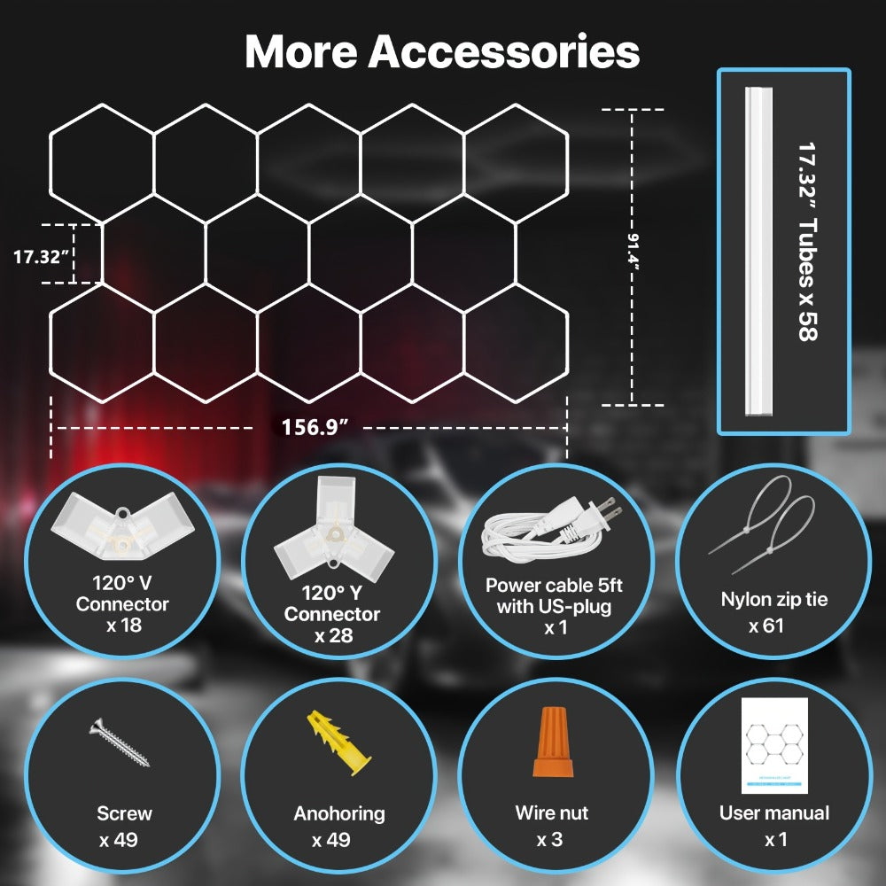 LED Hexagonal Garage Light 6500K, Super Bright Daylight White Shop Light 42W, 620W for Auto Detailing