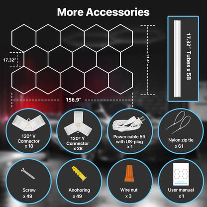 LED Hexagonal Garage Light 6500K, Super Bright Daylight White Shop Light 42W, 620W for Auto Detailing