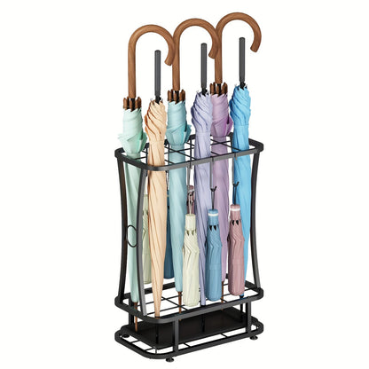 Metal Umbrella Stand with Drip Tray – 4-Tier Freestanding Umbrella Holder, Sleek Polished Finish, Space-Saving Entryway Storage for Home