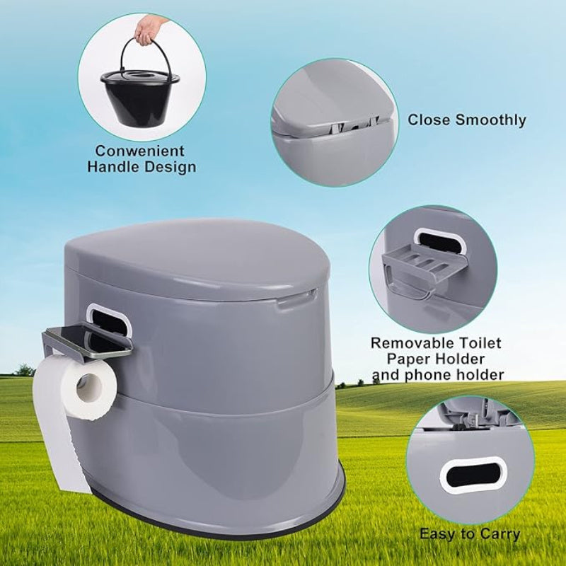 Extra Large Portable Toilet for Adults – Indoor Outdoor Commode with Detachable Inner Bucket & Removable Paper Holder