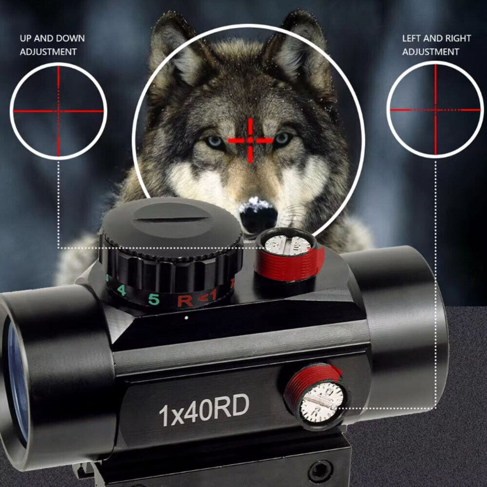 1x40 Red and Green Dot Sight with Crosshair or Point Reticle, Reversible 20mm and 11mm Rail Mount