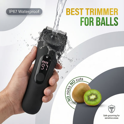 Waterproof Beard Trimmer 5-in-1 Body Grooming Kit for Men IP67 USB Rechargeable Electric Razor with Ceramic Blades LED Display