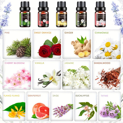 Essential Oil Assortment in 12, 20 or 26 Five-Milliliter Amber Bottles with Floral Gift Box