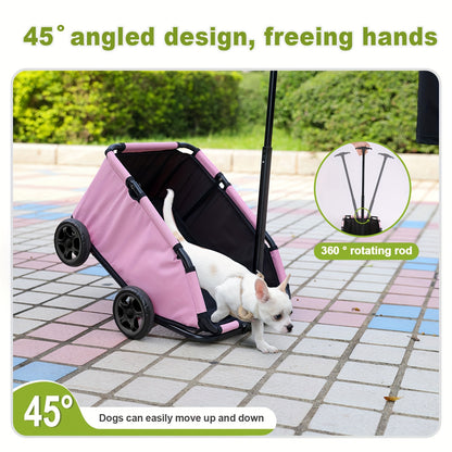 Pet Stroller for Small Dogs & Cats Foldable Mini Dog Wagon with Extendable Pull Handle, Built-In Cushion, Safety Rope & Storage Bag