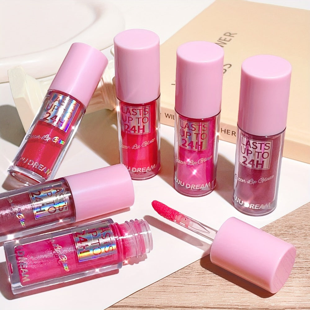 24H Waterproof Glitter Lip Gloss & Lip Stain Set 3PCS, Lip Oil Formula, for Makeup, Travel and Everyday Vanity Use