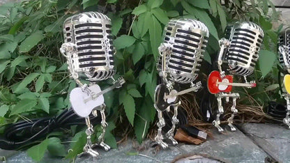 Vintage Microphone Robot Guitar Lamp USB Powered, Retro Decorative Night Light for Music Lovers, Guitar Players