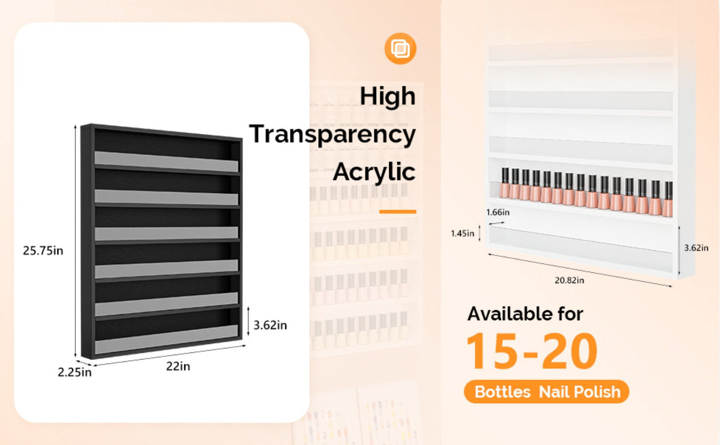 Wall Mount Nail Polish Rack 6 Tier Holds 120 Bottles with Acrylic Baffles – Large Nail Varnish Display Shelf Organizer for Salon Home White