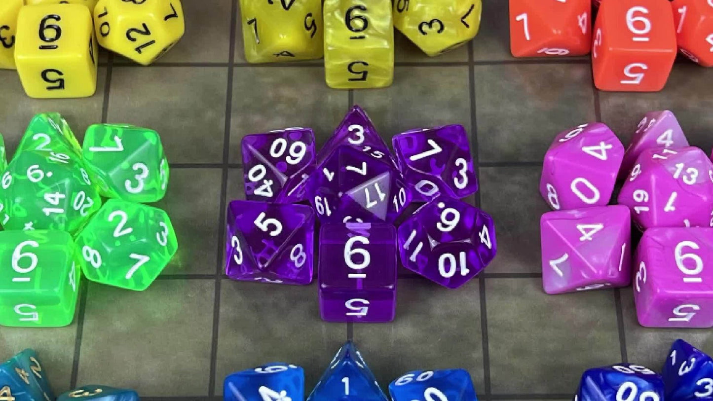 Polyhedral Dice Set 105 Pieces 15 Sets of 7 – D4 D6 D8 D10 D12 D20 in 15 Vibrant Colors with Large Drawstring Bag