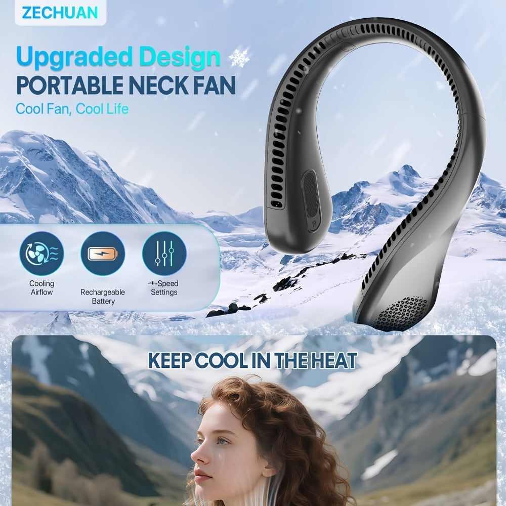Bladeless Neck Fan Rechargeable, 4 Speed Hands-Free Portable Neck Fan 66 Vents 4-16 Hours Battery
