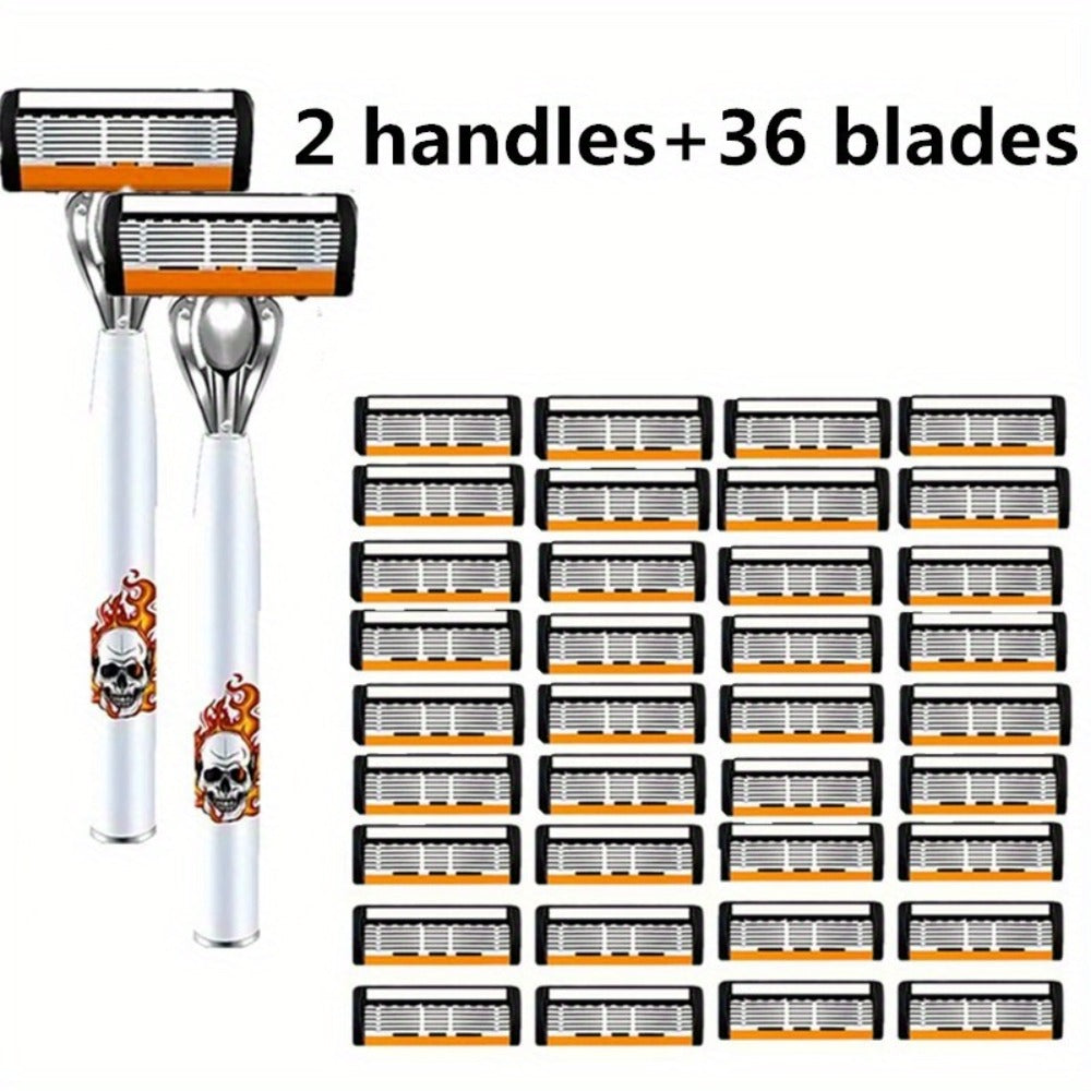 Men's Safety Razor with Replacement Blades - Anti-Slip Stainless Steel Handle Shaver for Beard & Sideburns