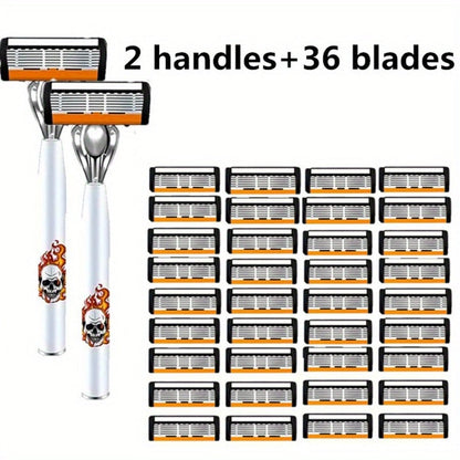 Men's Safety Razor with Replacement Blades - Anti-Slip Stainless Steel Handle Shaver for Beard & Sideburns