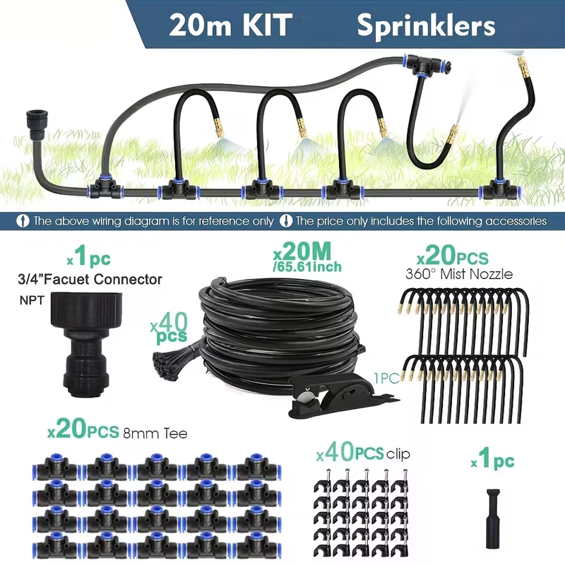 Drip Irrigation Kit Automatic Watering System Garden Sprinkler Misting Atomization Hose 5m, 20m