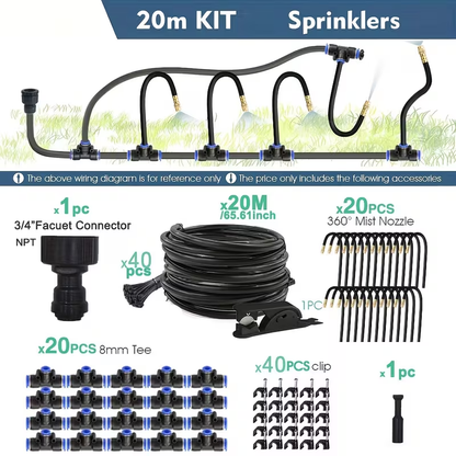 Drip Irrigation Kit Automatic Watering System Garden Sprinkler Misting Atomization Hose 5m, 20m