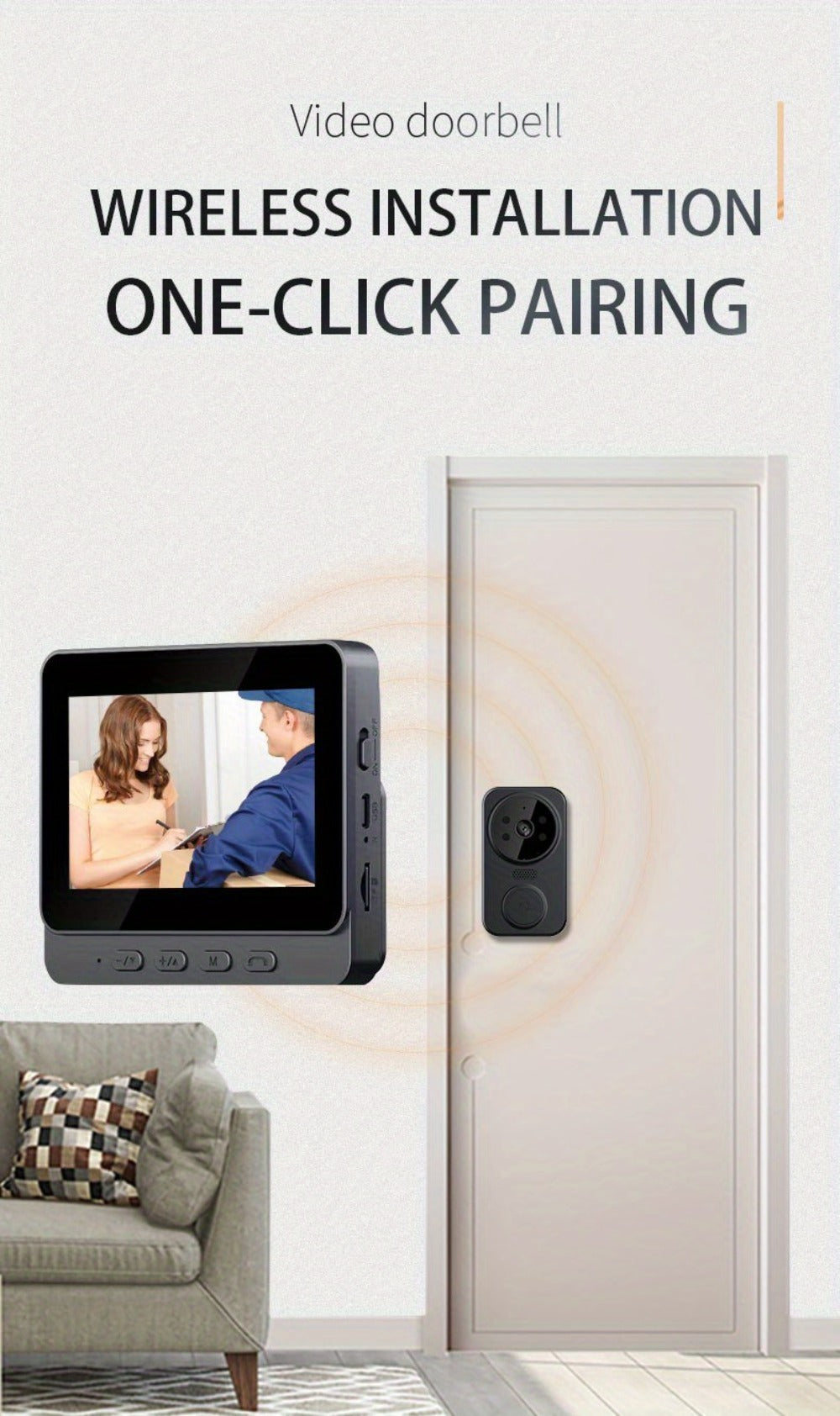 1296P Video Doorbell with 4.3" Indoor Monitor & Local SD Storage - No WiFi No App Required, Two-Way Audio
