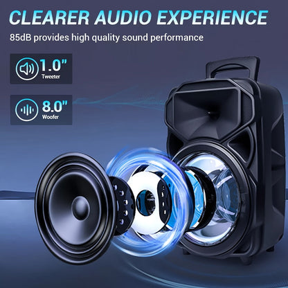 8-Inch Subwoofer Party Speaker 1000W Portable Rechargeable Wireless Bluetooth | Heavy Bass, FM Radio, LED Lights, Remote Control