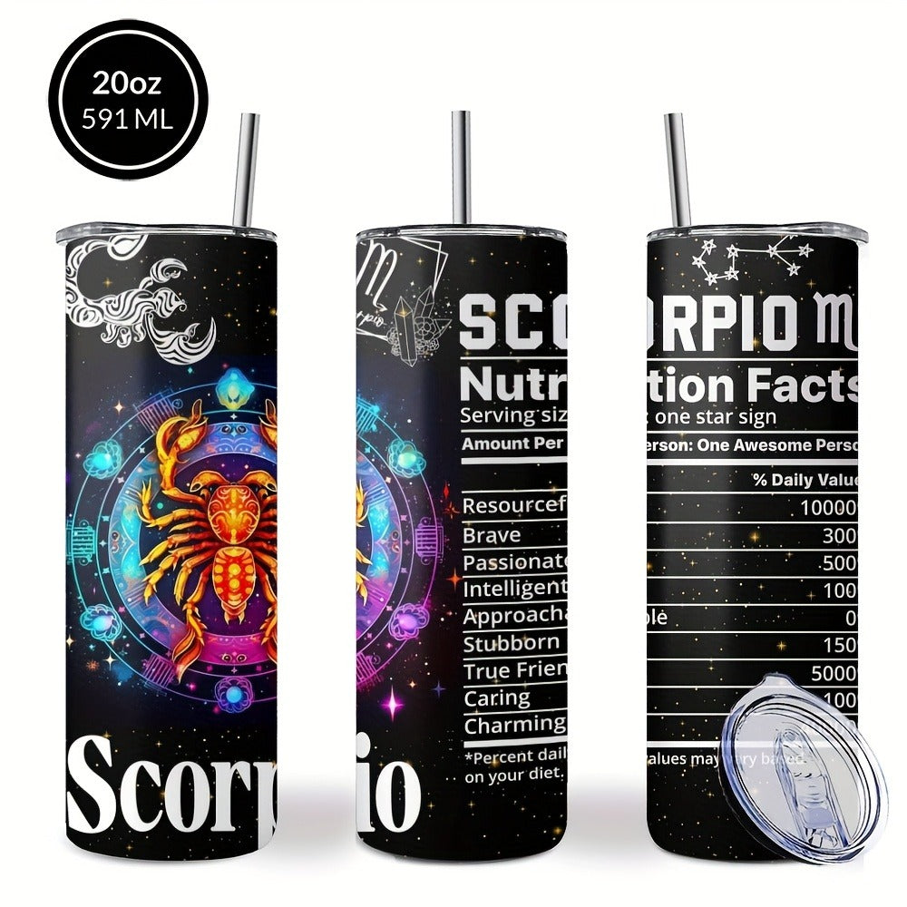 Insulated Tumbler 20oz Zodiac Horoscope 304 Stainless Steel with Lid, Straw and 12 Sign Choices
