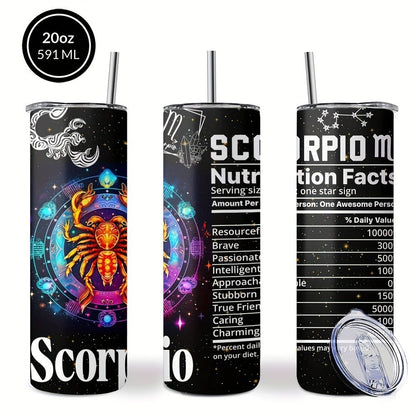 Insulated Tumbler 20oz Zodiac Horoscope 304 Stainless Steel with Lid, Straw and 12 Sign Choices