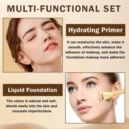 Liquid Foundation & Primer Set for Mature Skin 3-in-1 CC Cream BB Cream Silky Smooth Formula, for Makeup, Travel and Everyday Vanity Use
