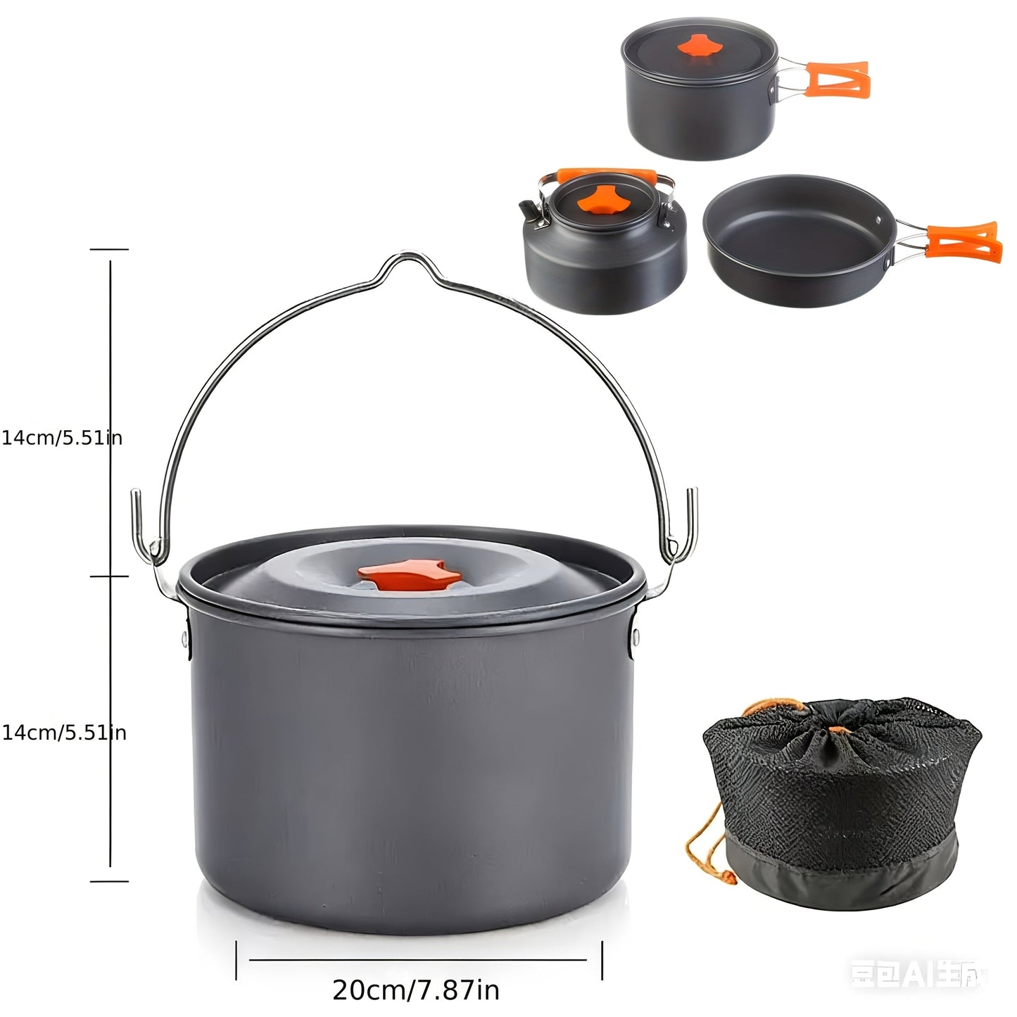 Outdoor Camping Cookware Set, Portable Aluminum Alloy Cooking Pot Pan Kettle Kit, for Camping, Travel and Outdoor Use