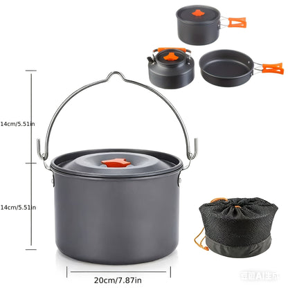 Outdoor Camping Cookware Set, Portable Aluminum Alloy Cooking Pot Pan Kettle Kit, for Camping, Travel and Outdoor Use