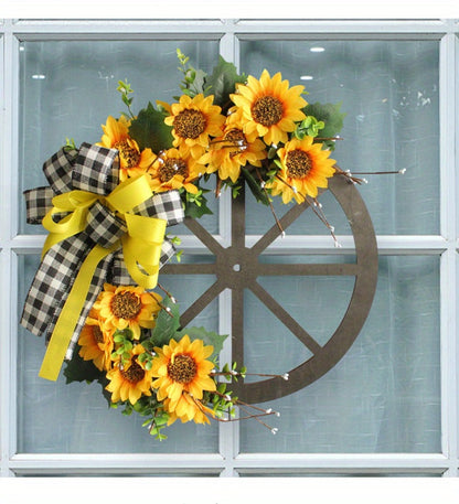 Sunflower Bow Wreath for Front Door - Handcrafted Thanksgiving Wreath with Natural Look, Fall Seasonal Home Decor