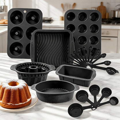 Baking Pan Set Nonstick Carbon Steel Cookie Sheets Roasting Pans Round Cake Muffin Pizza for Home Cooking, Dining and Outdoor Meals