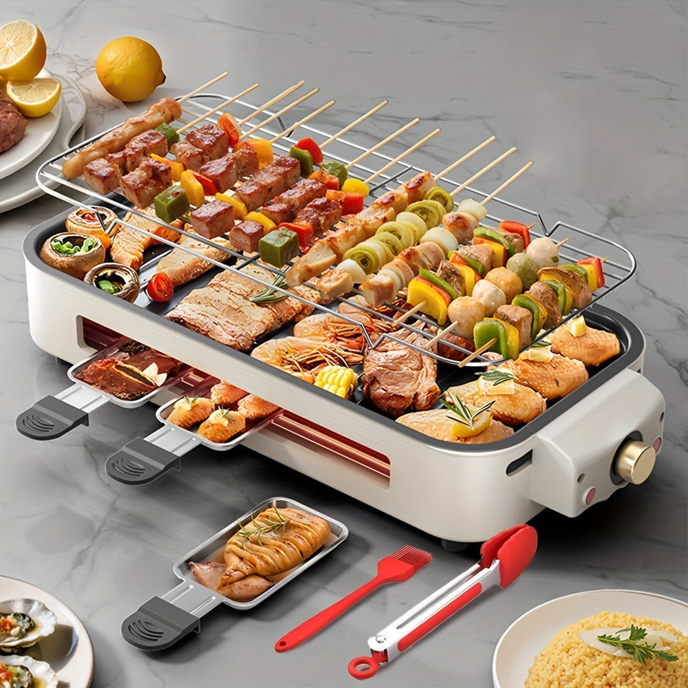Electric Grill 2-in-1 Indoor BBQ & Frying Pan, 1500W Temperature Control, Non-Stick Detachable Cooking Board