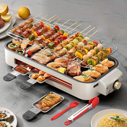 Electric Grill 2-in-1 Indoor BBQ & Frying Pan, 1500W Temperature Control, Non-Stick Detachable Cooking Board
