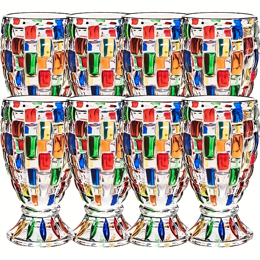 Footed Glass Drinkware Set, Color-Block Pattern Goblets in 4 or 8-Piece Options for Table and Party Service