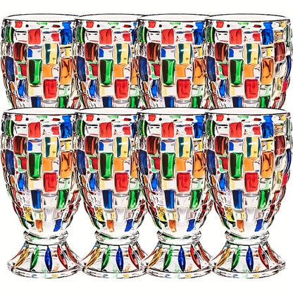 Footed Glass Drinkware Set, Color-Block Pattern Goblets in 4 or 8-Piece Options for Table and Party Service
